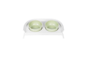 Pakeway ~ Ceramic Double Bowl ~ Light Grey & Green