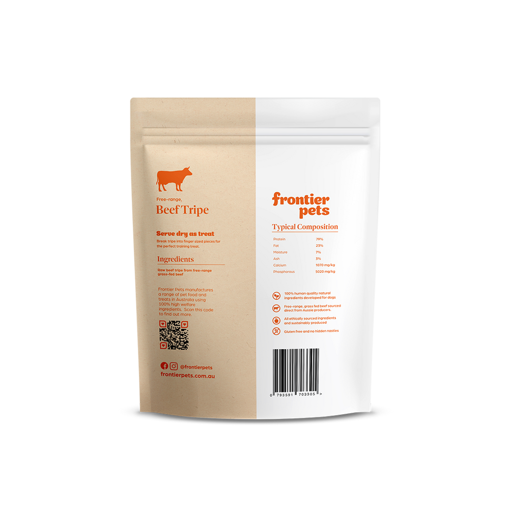 Frontier Pets ~ Free-Range Beef Tripe ~ Raw Freeze-Dried Wholefood Treats ~ 70g