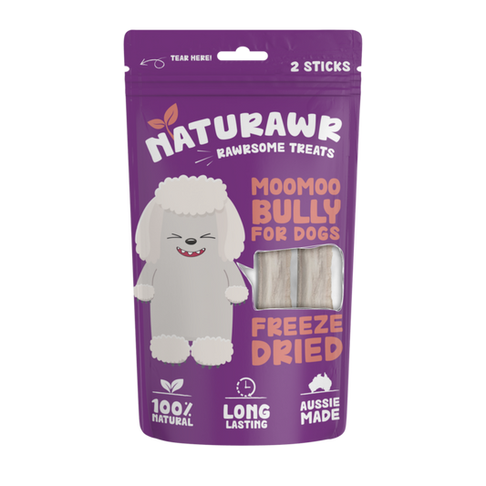 Naturawr ~ Moo Moo Bully Stick  ~ Freeze Dried Dog Treat ~ 2 Pieces